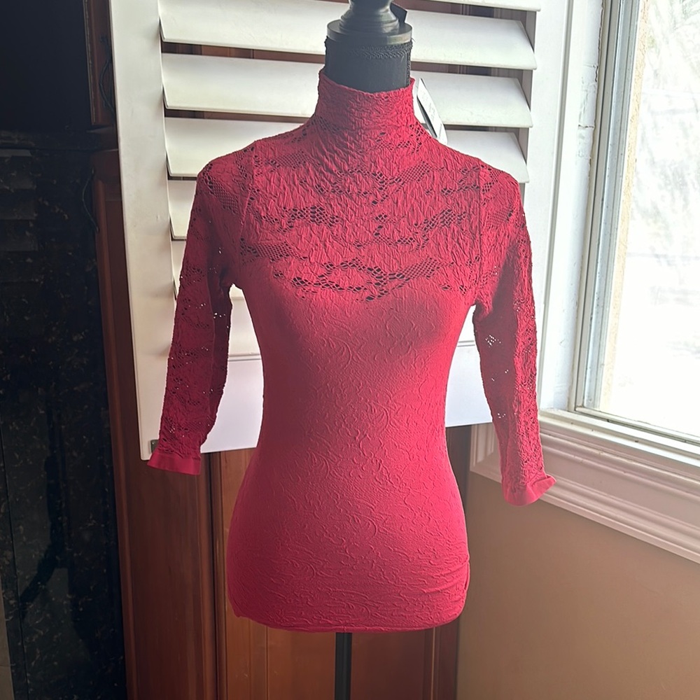 Bebe Elegant Red Lace Women's Top